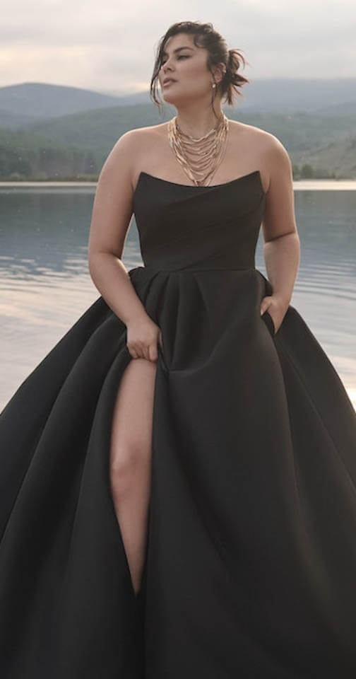 Model wearing a black dress